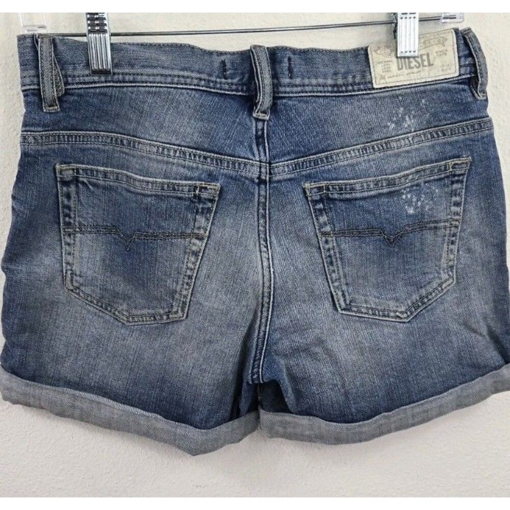 Diesel - Rolled Cuff Denim Shorts - Womens Sz 25 - Adj Waist - Blue - Vintage - Picture 2 of 13